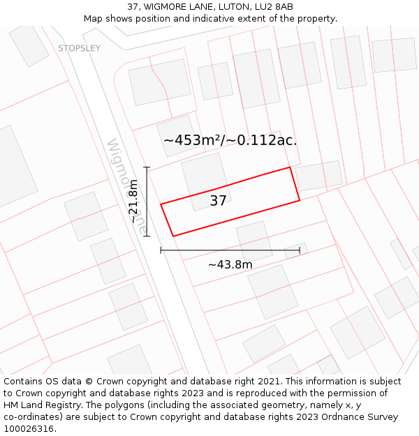 37, WIGMORE LANE, LUTON, LU2 8AB: Plot and title map