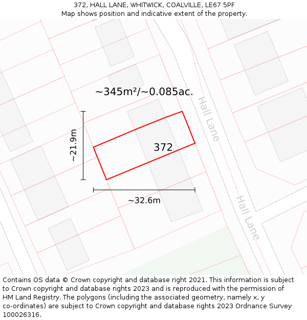 372, HALL LANE, WHITWICK, COALVILLE, LE67 5PF: Plot and title map