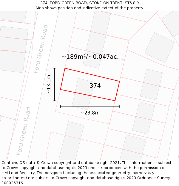 374, FORD GREEN ROAD, STOKE-ON-TRENT, ST6 8LY: Plot and title map