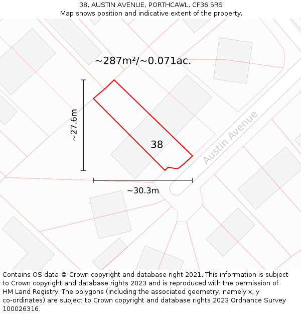38, AUSTIN AVENUE, PORTHCAWL, CF36 5RS: Plot and title map