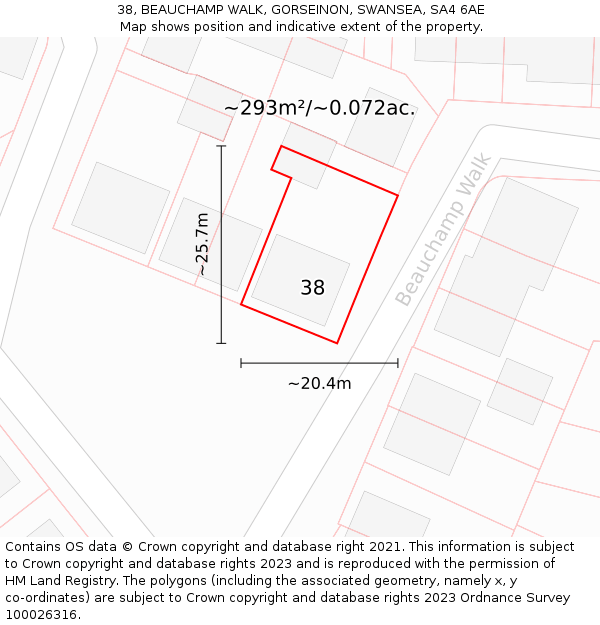 38, BEAUCHAMP WALK, GORSEINON, SWANSEA, SA4 6AE: Plot and title map
