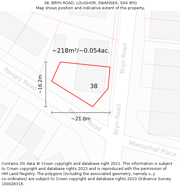 38, BRYN ROAD, LOUGHOR, SWANSEA, SA4 6PG: Plot and title map