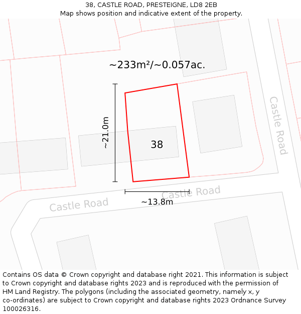 38, CASTLE ROAD, PRESTEIGNE, LD8 2EB: Plot and title map