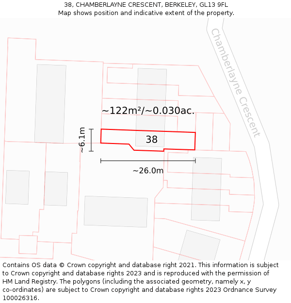 38, CHAMBERLAYNE CRESCENT, BERKELEY, GL13 9FL: Plot and title map