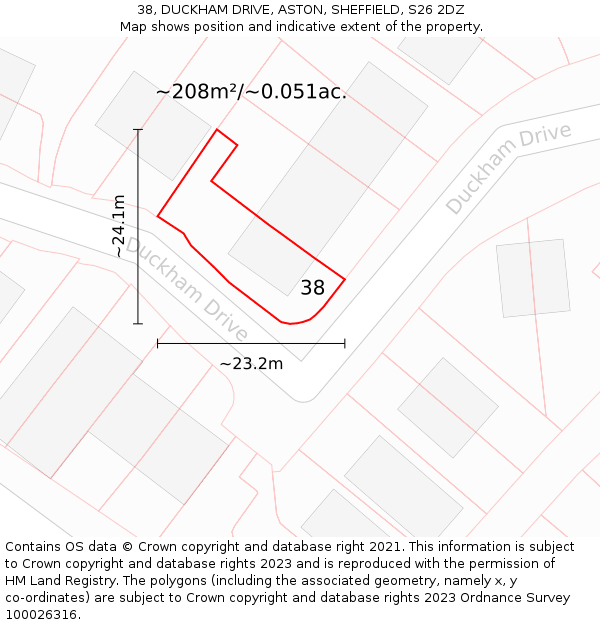 38, DUCKHAM DRIVE, ASTON, SHEFFIELD, S26 2DZ: Plot and title map