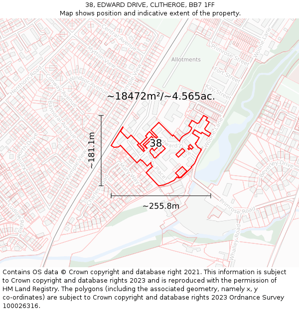 38, EDWARD DRIVE, CLITHEROE, BB7 1FF: Plot and title map