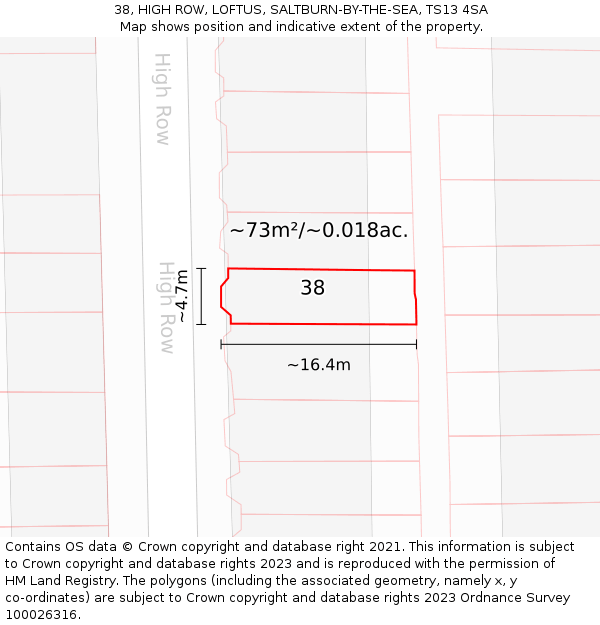 38, HIGH ROW, LOFTUS, SALTBURN-BY-THE-SEA, TS13 4SA: Plot and title map