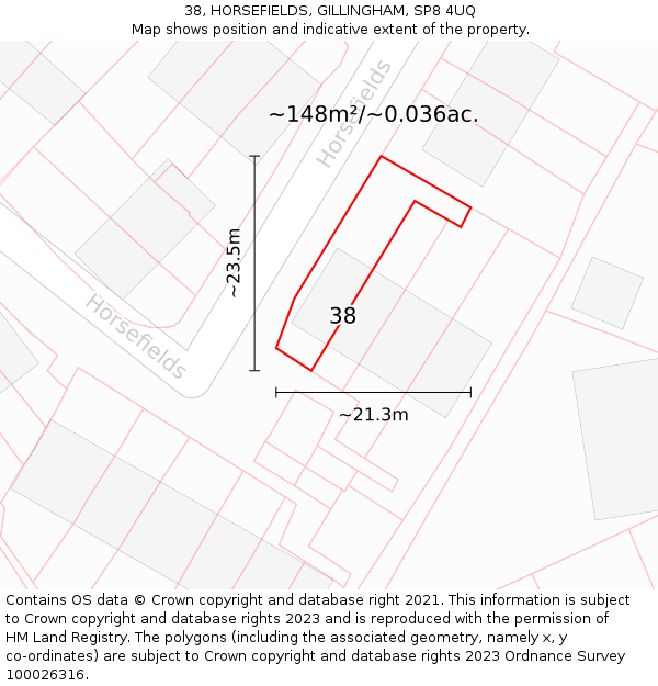 38, HORSEFIELDS, GILLINGHAM, SP8 4UQ: Plot and title map