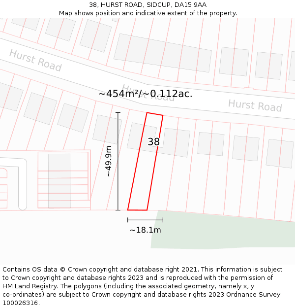 38, HURST ROAD, SIDCUP, DA15 9AA: Plot and title map