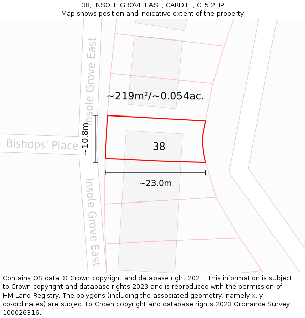 38, INSOLE GROVE EAST, CARDIFF, CF5 2HP: Plot and title map