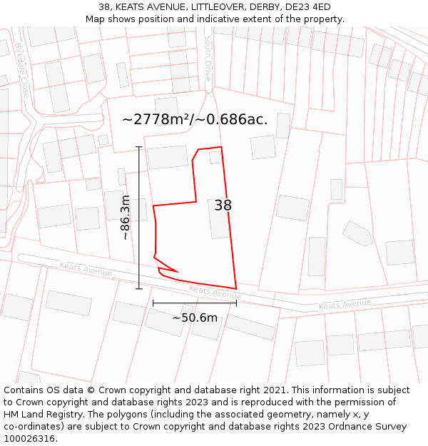 38, KEATS AVENUE, LITTLEOVER, DERBY, DE23 4ED: Plot and title map