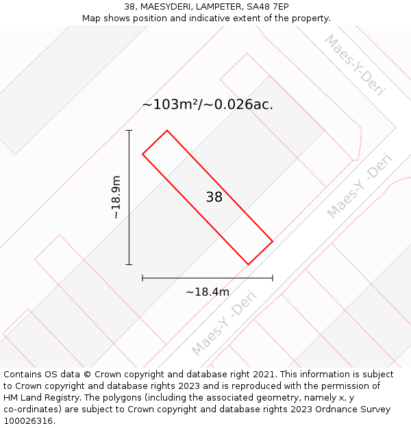 38, MAESYDERI, LAMPETER, SA48 7EP: Plot and title map