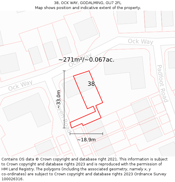 38, OCK WAY, GODALMING, GU7 2FL: Plot and title map