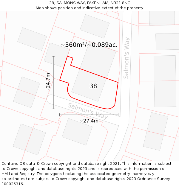 38, SALMONS WAY, FAKENHAM, NR21 8NG: Plot and title map