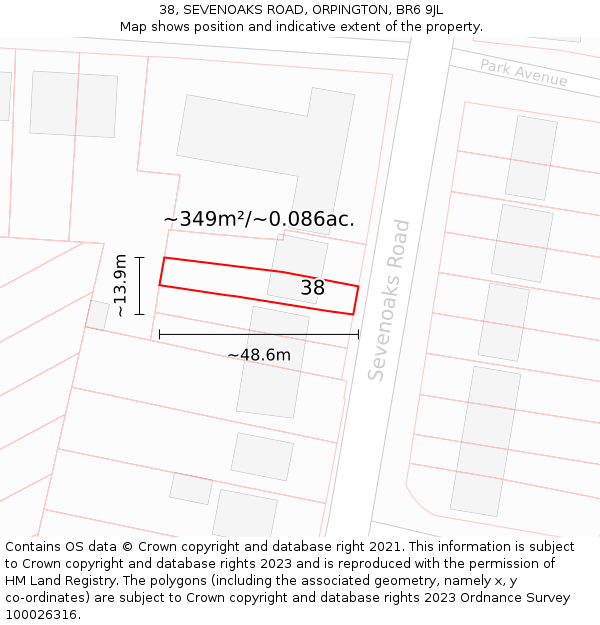 38, SEVENOAKS ROAD, ORPINGTON, BR6 9JL: Plot and title map