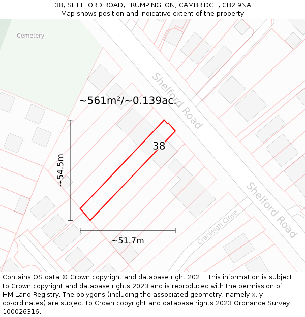 38, SHELFORD ROAD, TRUMPINGTON, CAMBRIDGE, CB2 9NA: Plot and title map