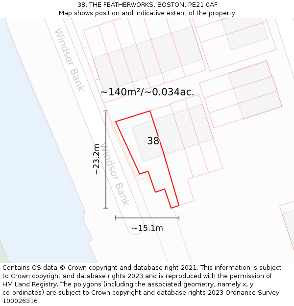 38, THE FEATHERWORKS, BOSTON, PE21 0AF: Plot and title map