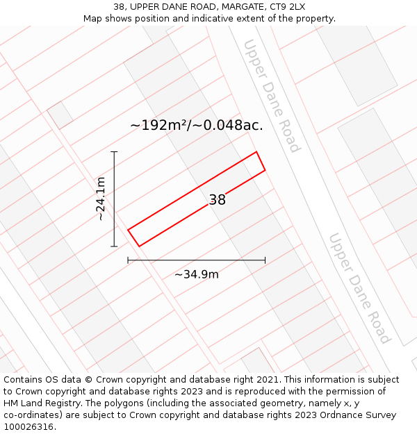 38, UPPER DANE ROAD, MARGATE, CT9 2LX: Plot and title map