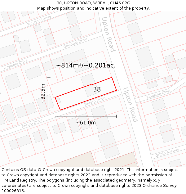 38, UPTON ROAD, WIRRAL, CH46 0PG: Plot and title map