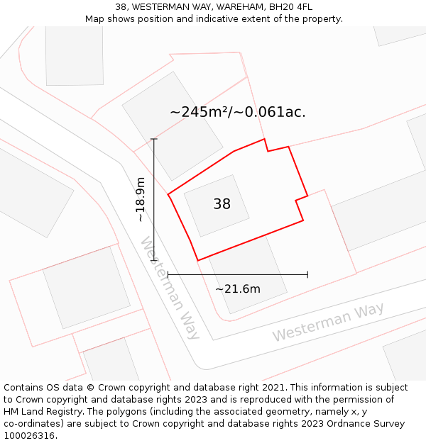 38, WESTERMAN WAY, WAREHAM, BH20 4FL: Plot and title map
