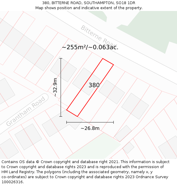 380, BITTERNE ROAD, SOUTHAMPTON, SO18 1DR: Plot and title map
