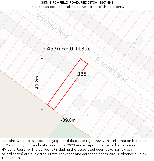 385, BIRCHFIELD ROAD, REDDITCH, B97 4NE: Plot and title map