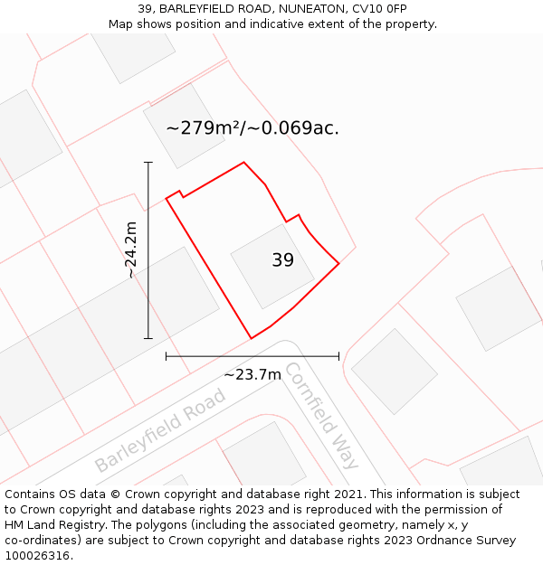 39, BARLEYFIELD ROAD, NUNEATON, CV10 0FP: Plot and title map