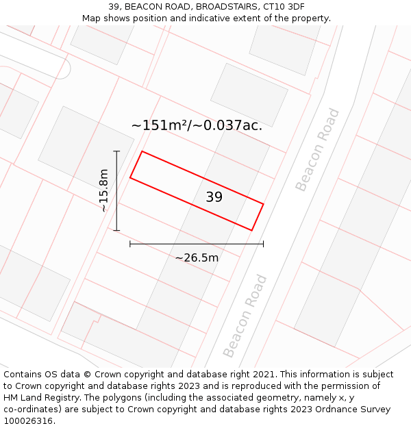 39, BEACON ROAD, BROADSTAIRS, CT10 3DF: Plot and title map