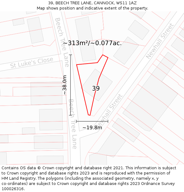 39, BEECH TREE LANE, CANNOCK, WS11 1AZ: Plot and title map