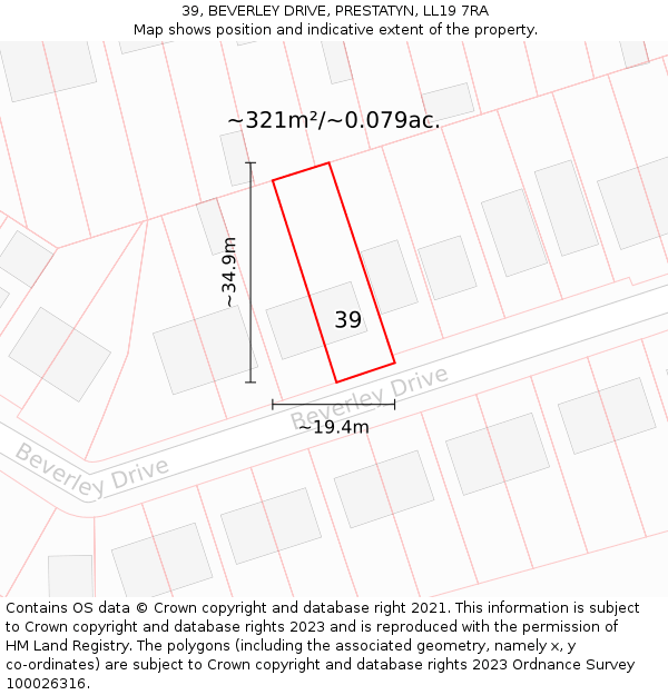 39, BEVERLEY DRIVE, PRESTATYN, LL19 7RA: Plot and title map