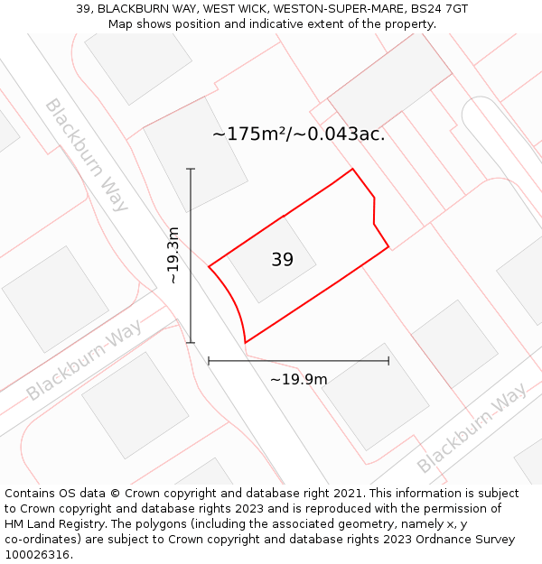 39, BLACKBURN WAY, WEST WICK, WESTON-SUPER-MARE, BS24 7GT: Plot and title map