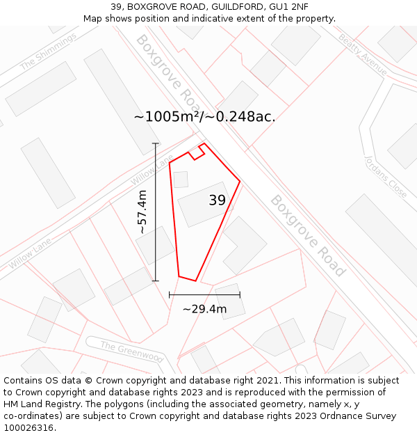 39, BOXGROVE ROAD, GUILDFORD, GU1 2NF: Plot and title map