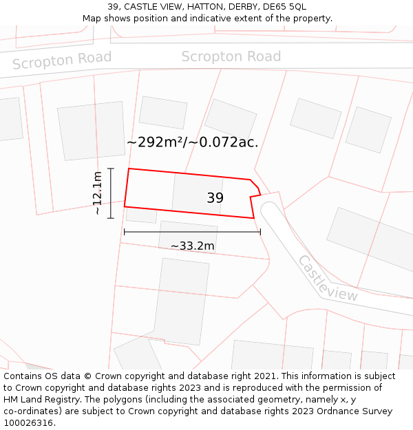 39, CASTLE VIEW, HATTON, DERBY, DE65 5QL: Plot and title map