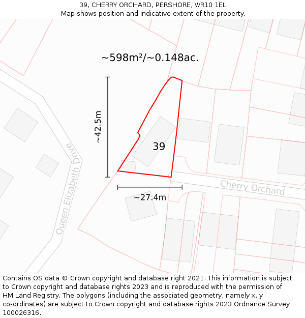 39, CHERRY ORCHARD, PERSHORE, WR10 1EL: Plot and title map