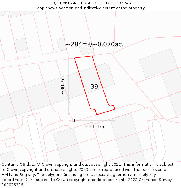 39, CRANHAM CLOSE, REDDITCH, B97 5AY: Plot and title map