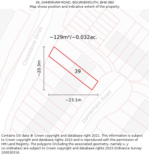 39, DAMERHAM ROAD, BOURNEMOUTH, BH8 0BX: Plot and title map