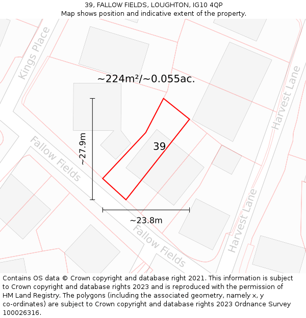 39, FALLOW FIELDS, LOUGHTON, IG10 4QP: Plot and title map