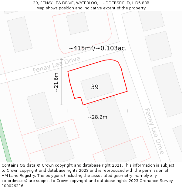 39, FENAY LEA DRIVE, WATERLOO, HUDDERSFIELD, HD5 8RR: Plot and title map