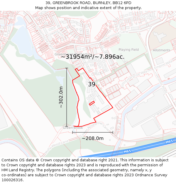 39, GREENBROOK ROAD, BURNLEY, BB12 6PD: Plot and title map