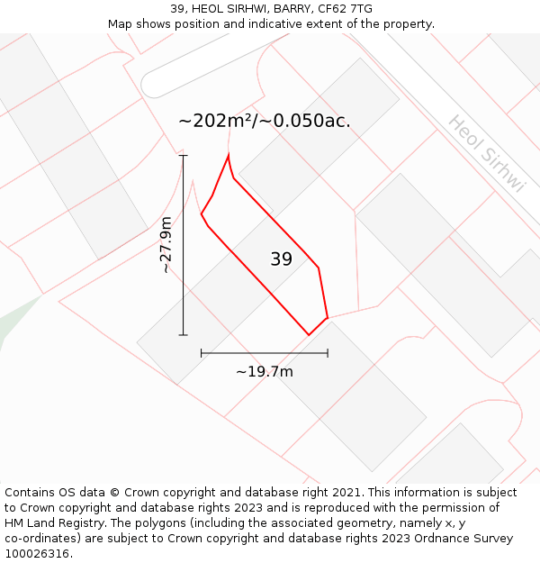 39, HEOL SIRHWI, BARRY, CF62 7TG: Plot and title map