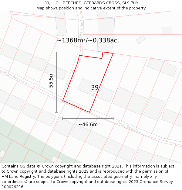 39, HIGH BEECHES, GERRARDS CROSS, SL9 7HY: Plot and title map