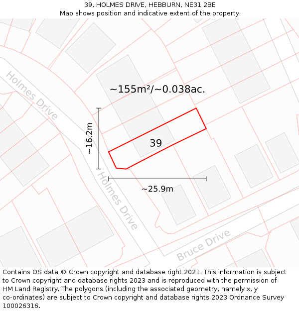 39, HOLMES DRIVE, HEBBURN, NE31 2BE: Plot and title map