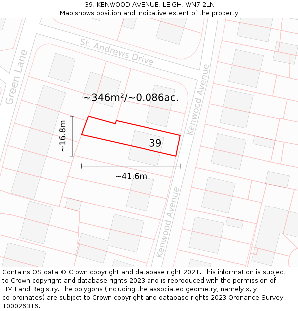 39, KENWOOD AVENUE, LEIGH, WN7 2LN: Plot and title map