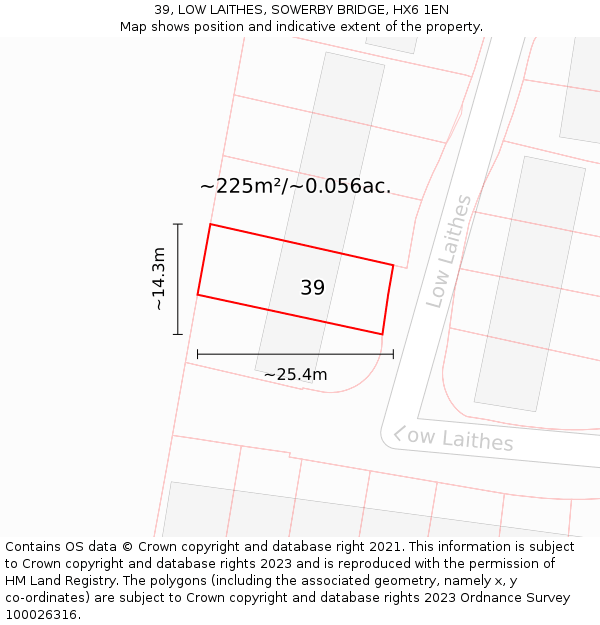 39, LOW LAITHES, SOWERBY BRIDGE, HX6 1EN: Plot and title map