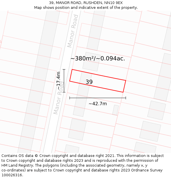 39, MANOR ROAD, RUSHDEN, NN10 9EX: Plot and title map