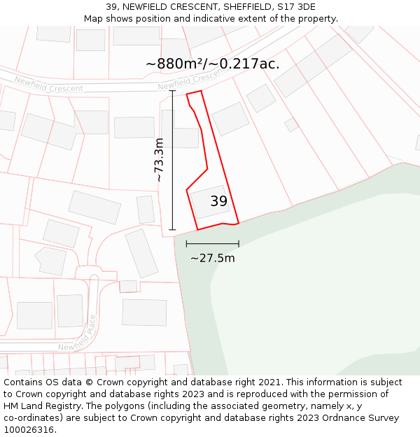 39, NEWFIELD CRESCENT, SHEFFIELD, S17 3DE: Plot and title map