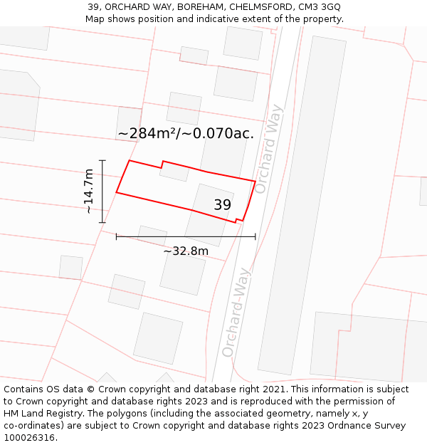 39, ORCHARD WAY, BOREHAM, CHELMSFORD, CM3 3GQ: Plot and title map