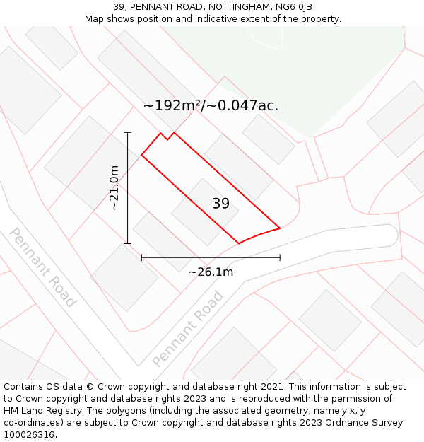 39, PENNANT ROAD, NOTTINGHAM, NG6 0JB: Plot and title map