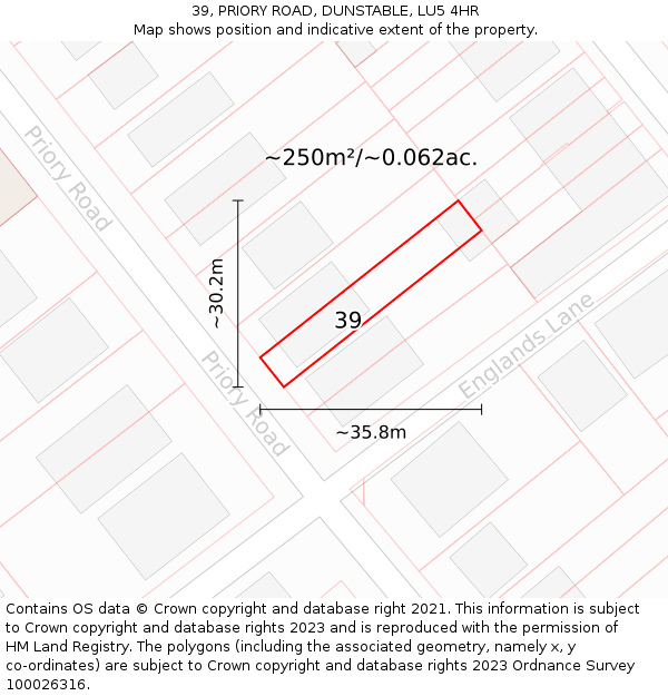 39, PRIORY ROAD, DUNSTABLE, LU5 4HR: Plot and title map