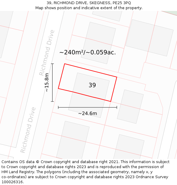 39, RICHMOND DRIVE, SKEGNESS, PE25 3PQ: Plot and title map